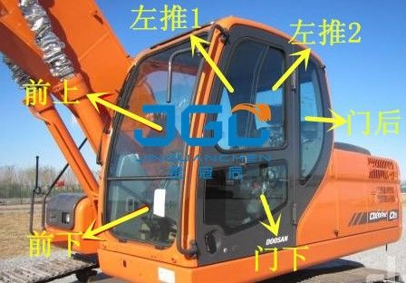 DX150-9C 150LC حفارة الباب الخلفي الأمامي كوة الزجاج الأمامي والسفلي الزجاج الأمامي