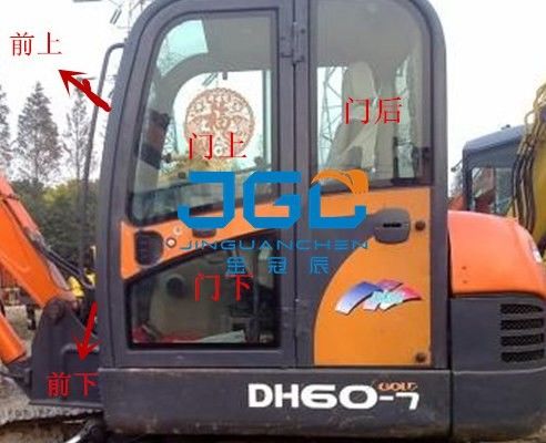 DH60-7 حفارة أمامية خلفية يربك اليسار واليمين كوة الباب العلوي والسفلي الزجاج الأمامي